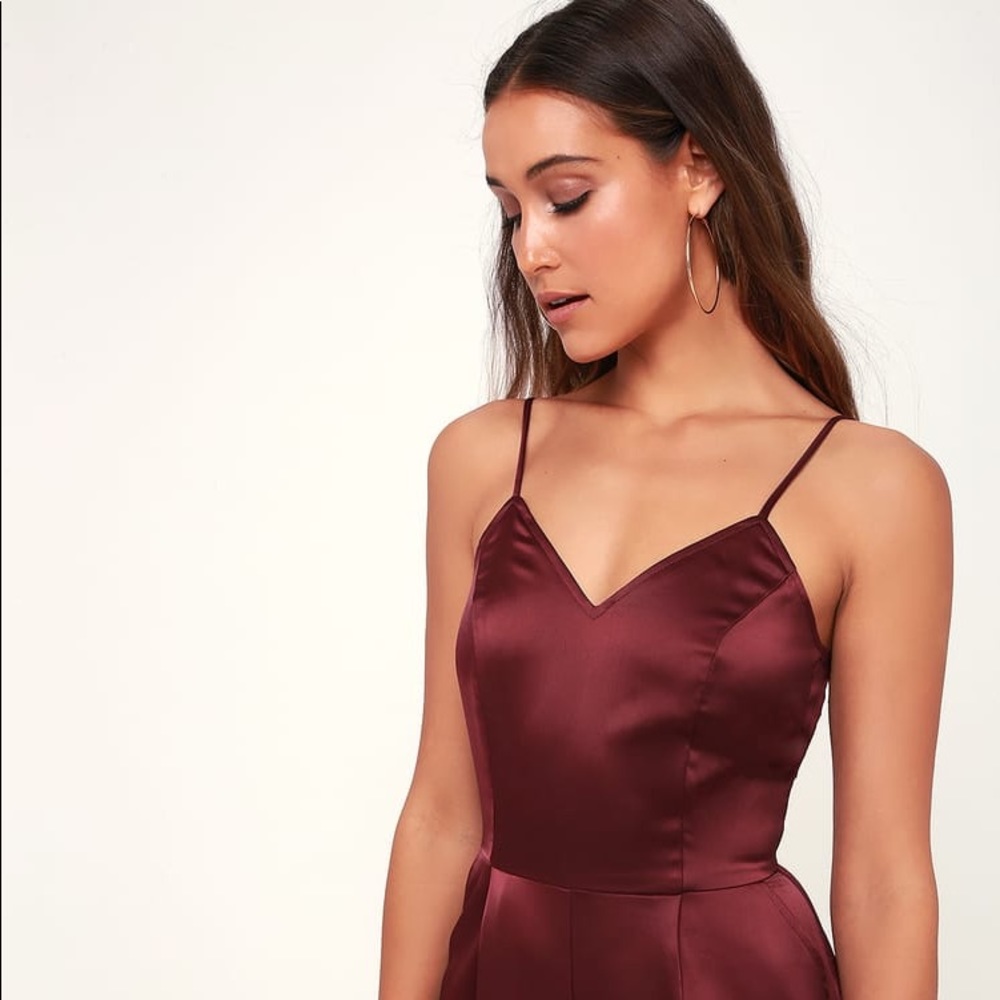 Touch of Heaven Burgundy Satin Sleeveless Jumpsuit